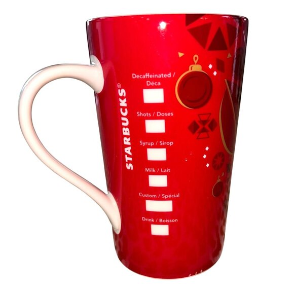 Starbucks Red Holiday Mug Set Small & Tall Christmas RED WHT GLD Holly Berries - Picture 6 of 11